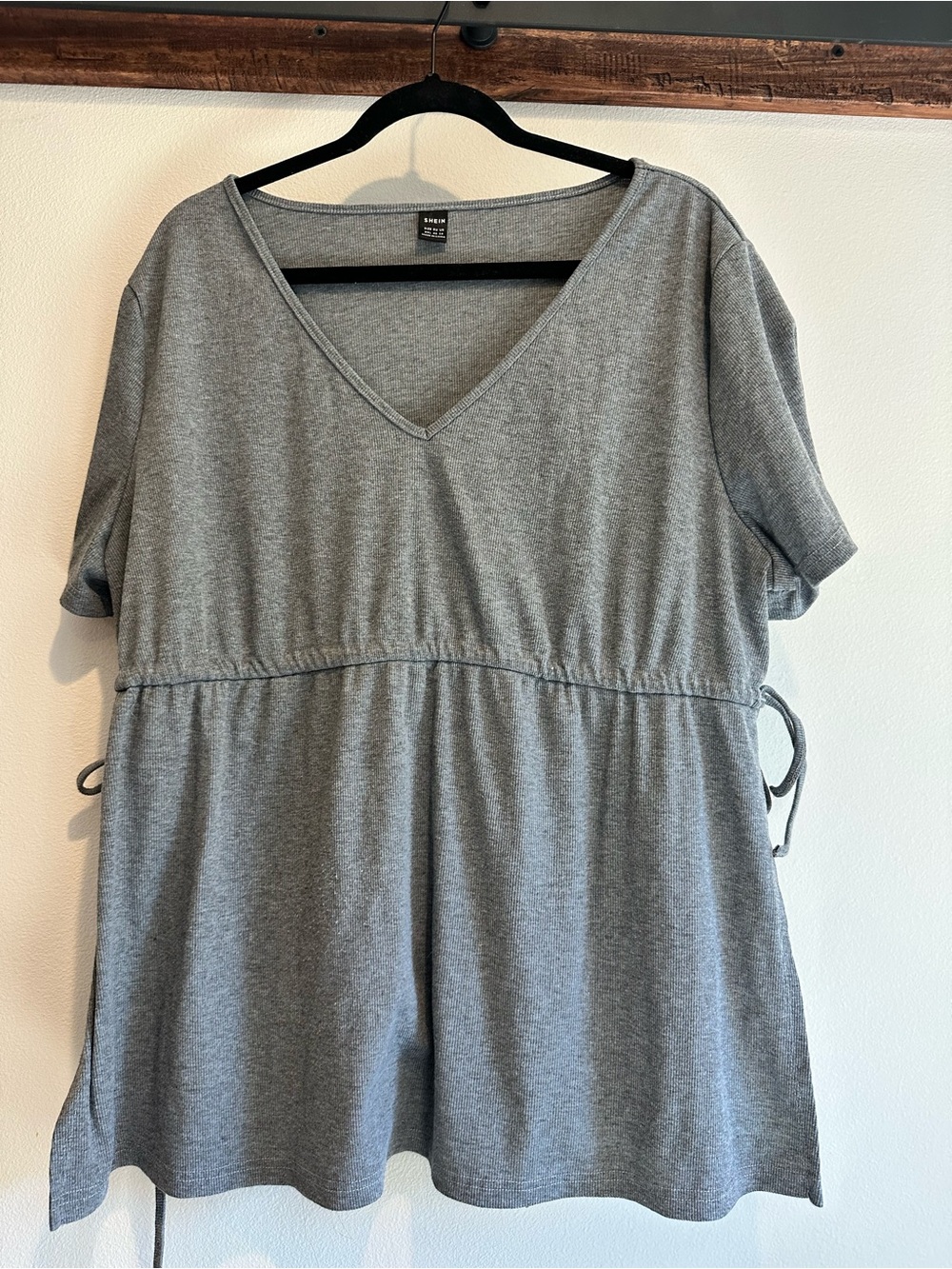 SHEIN Gray V-Neck Short Sleeve Tunic with Side Ties